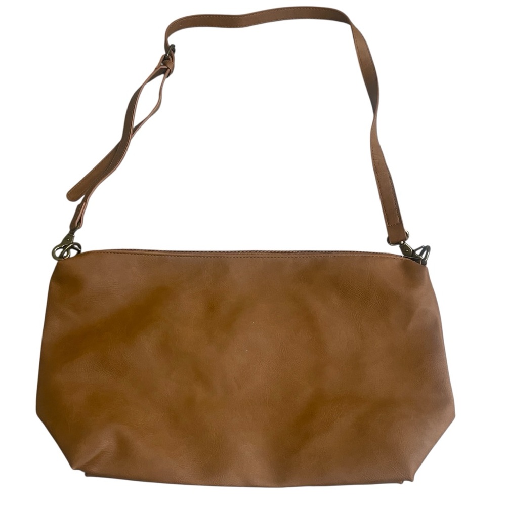Grace & Lace Brown Faux Leather Crossbody Purse Top Zipper Light Weight‎